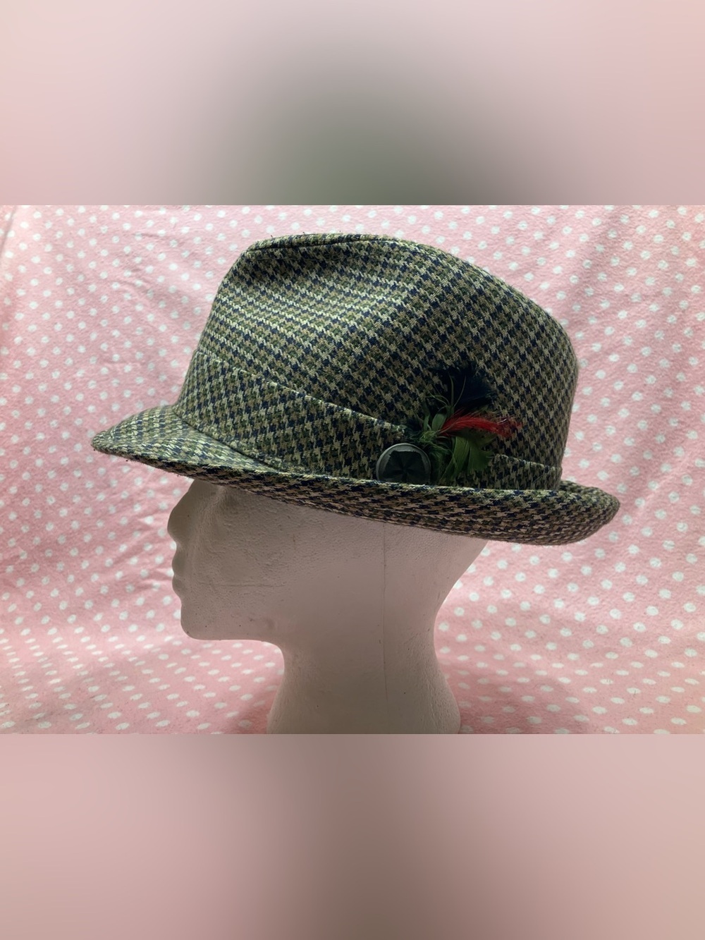 Vintage Lock & Co. Hatters for Brooks Brothers Houndstooth Fedora Sz. 7 1/2